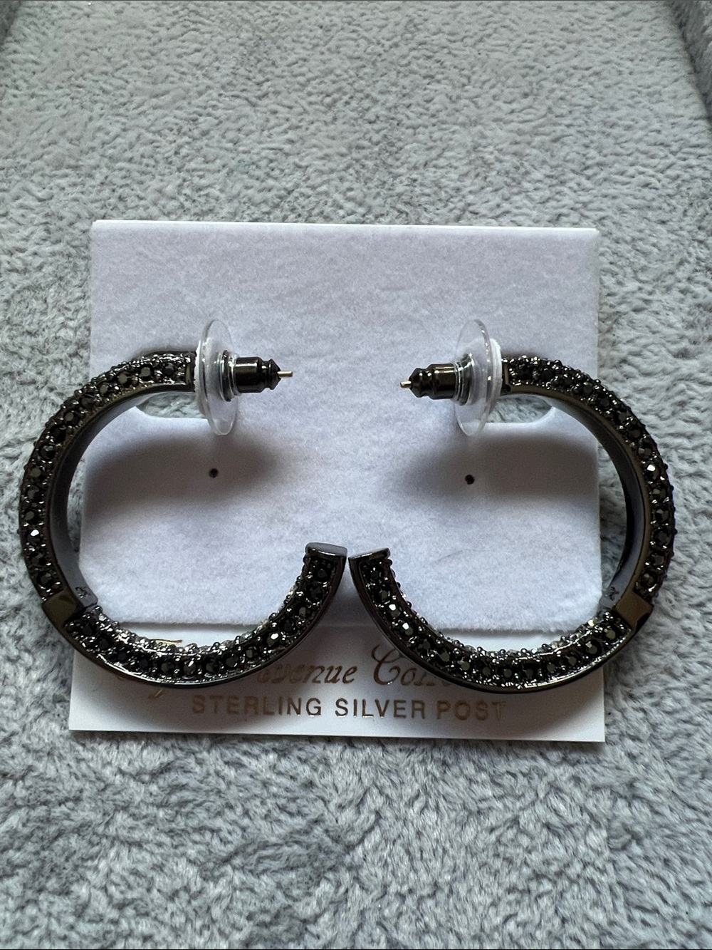 Hematite Black Crystal Hoop Earrings